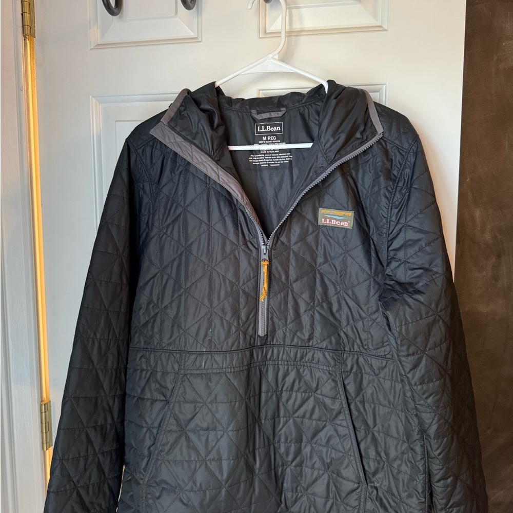 L.L. Bean Black Puffer Jacket with Hood and Quilted Design